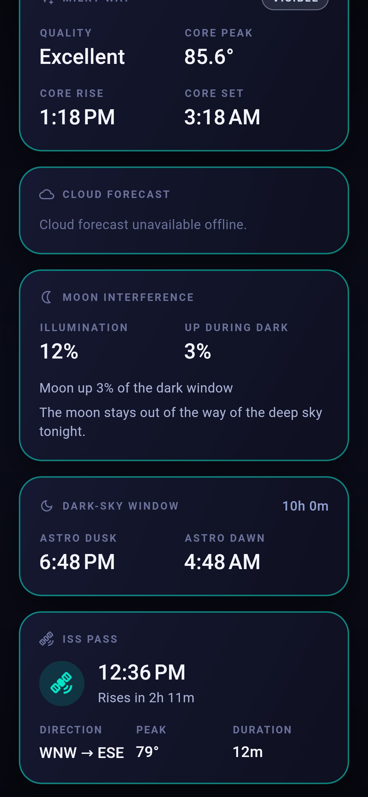 Almanox Milky Way core and dark-sky window