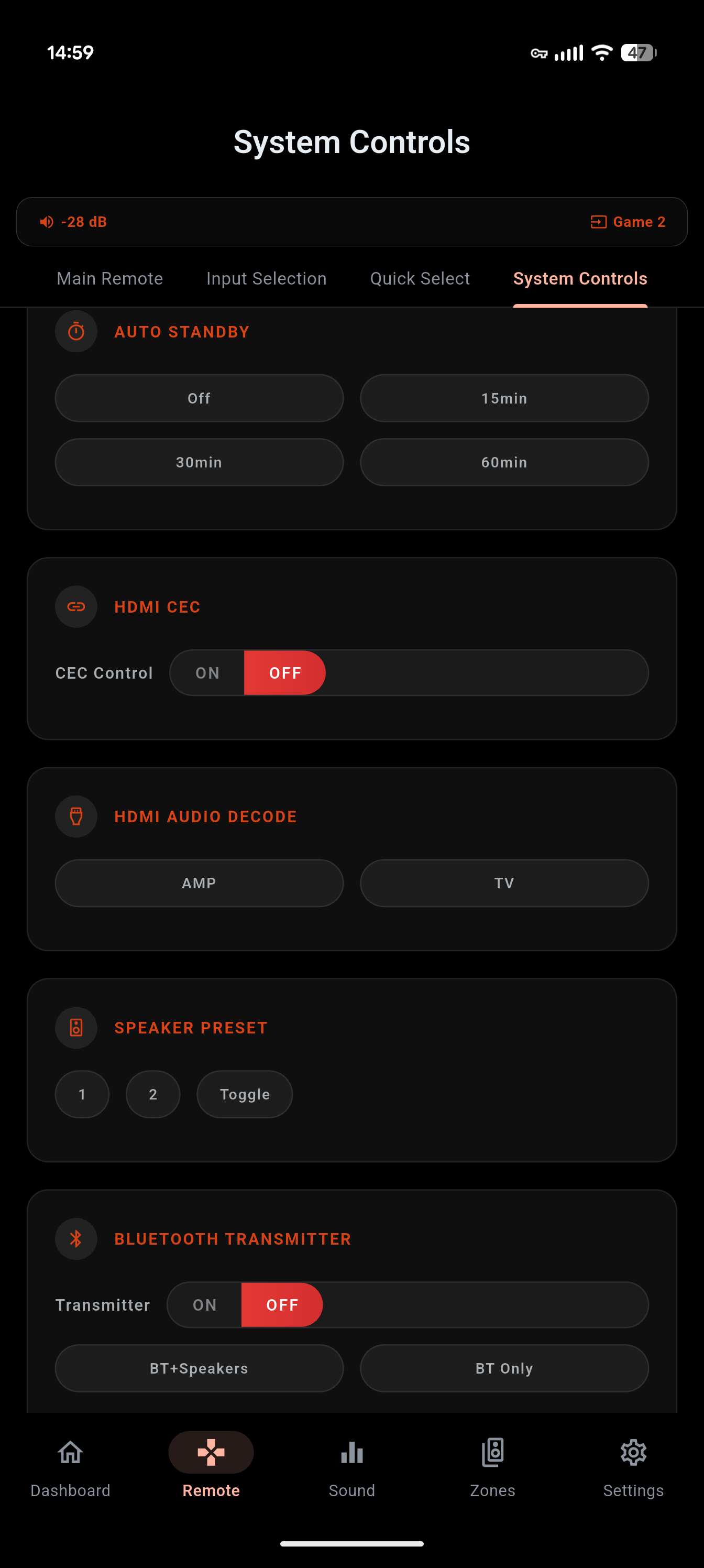 System Controls: Standby, CEC