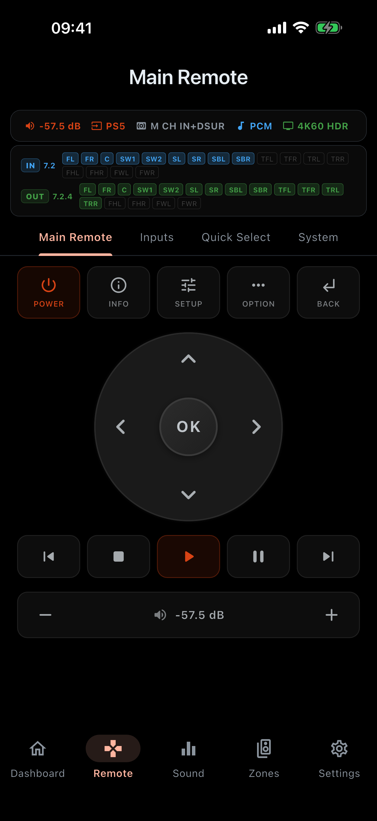 AVR Maestro on iPhone - Main Remote