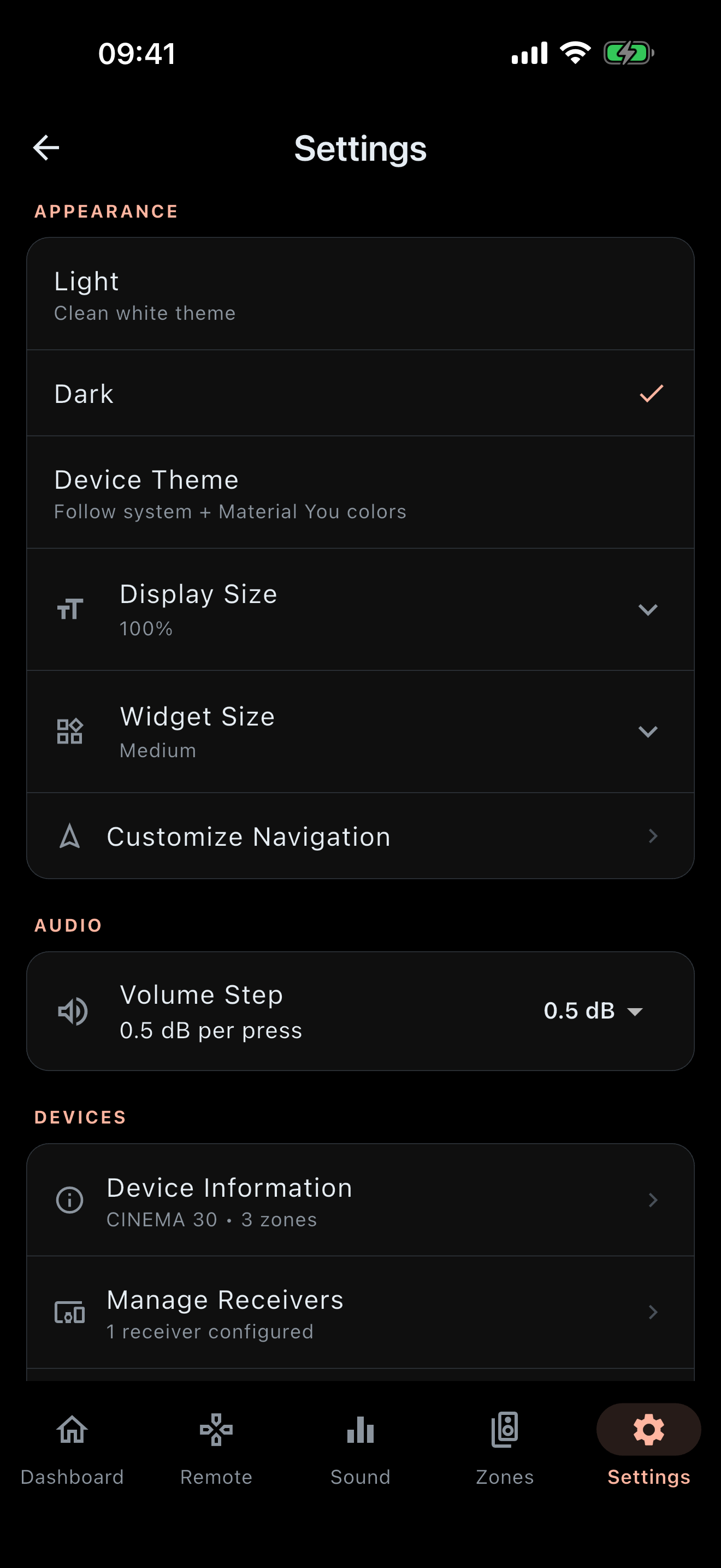 AVR Maestro on iPhone - Settings