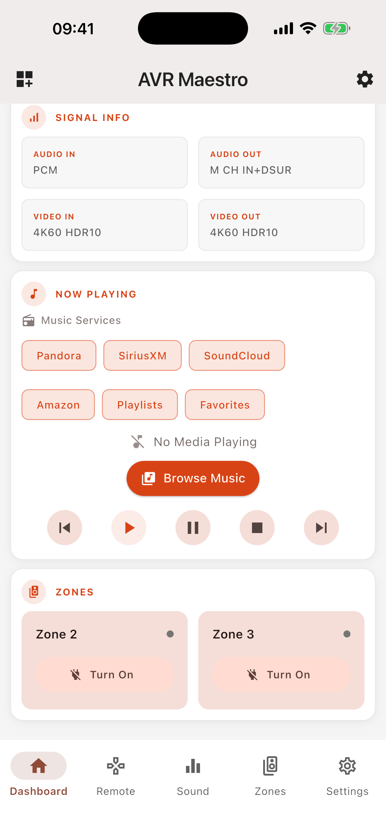 AVR Maestro on iPhone - Now Playing (Light)