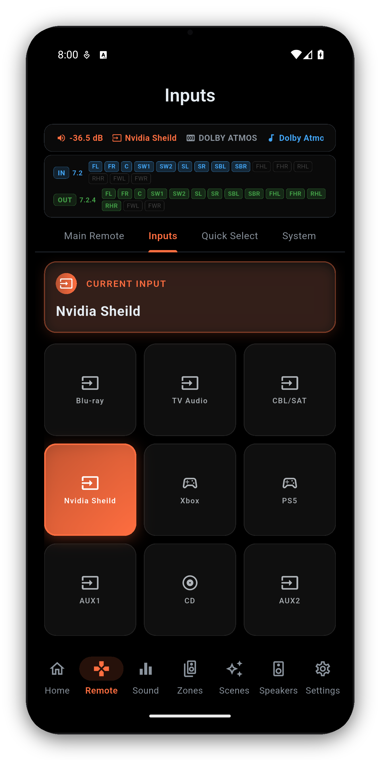 Input selection grid