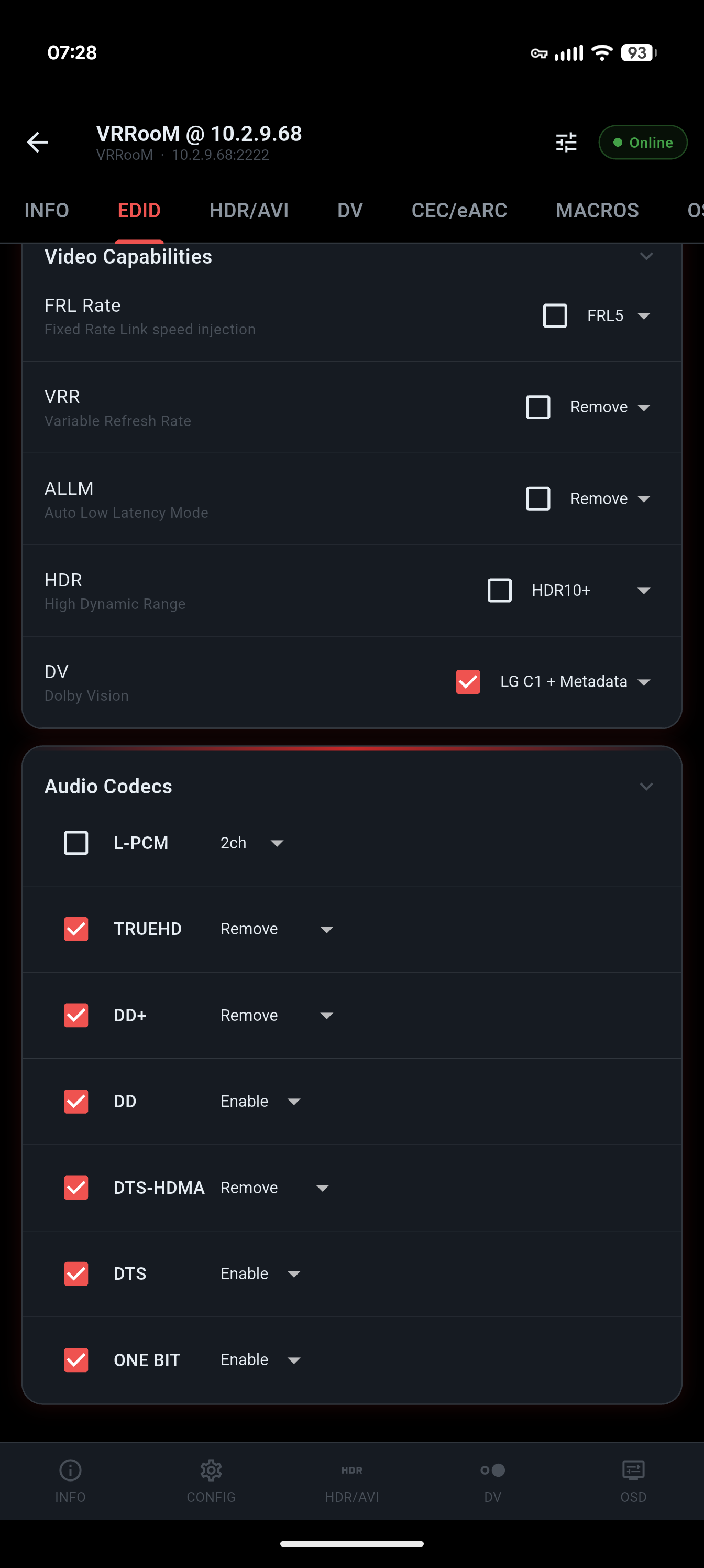 EDID Video and Audio Codecs
