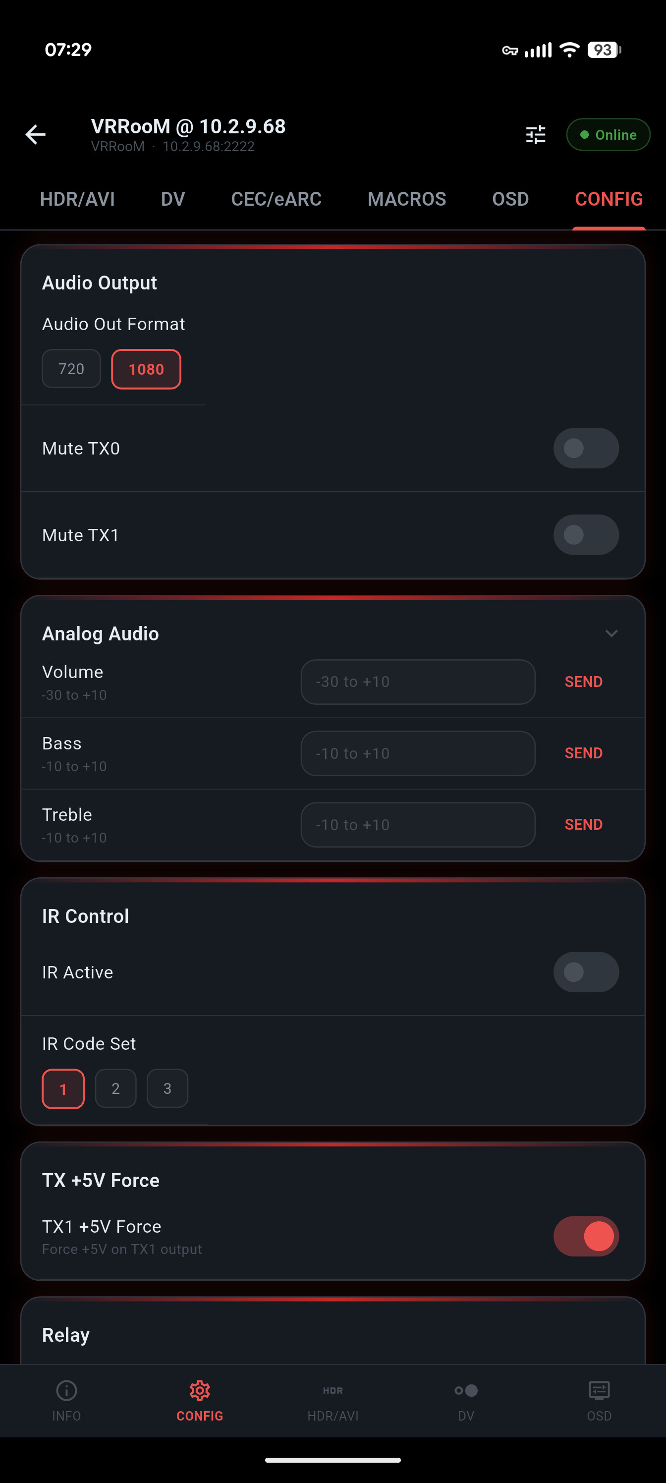 Audio & IR Configuration