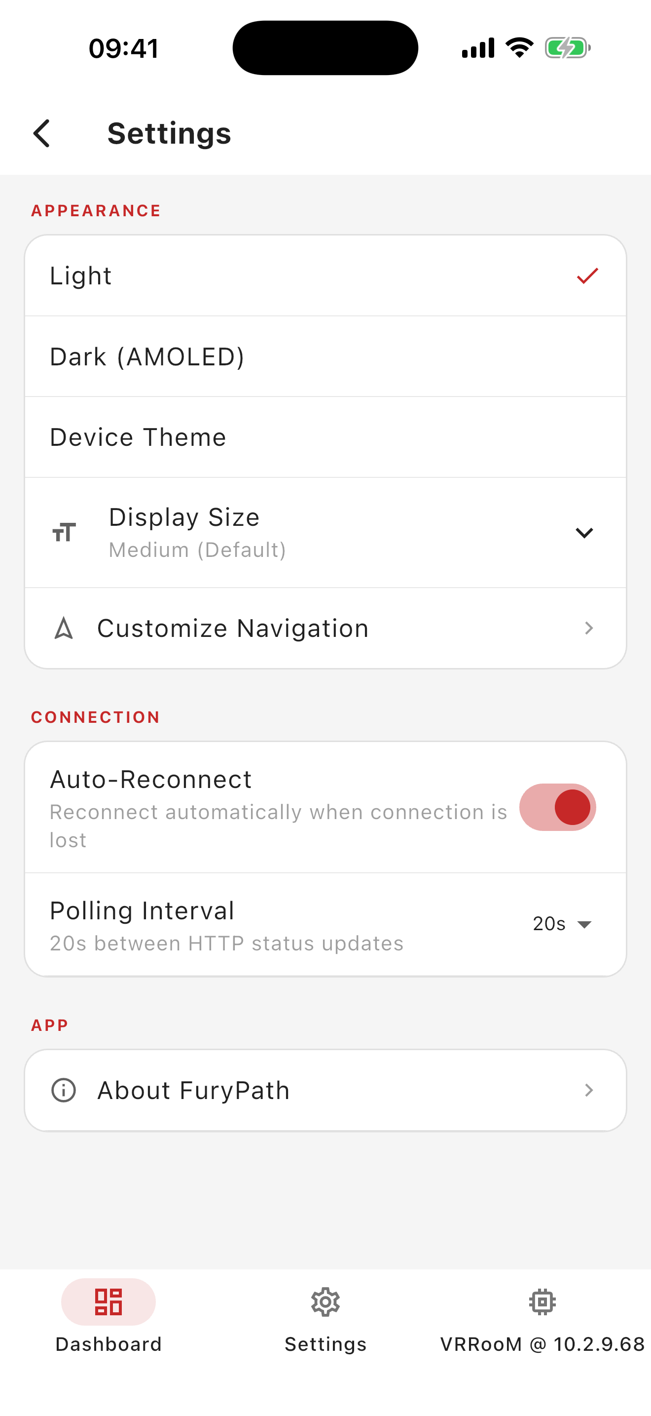 FuryPath on iPhone - Settings (Light)