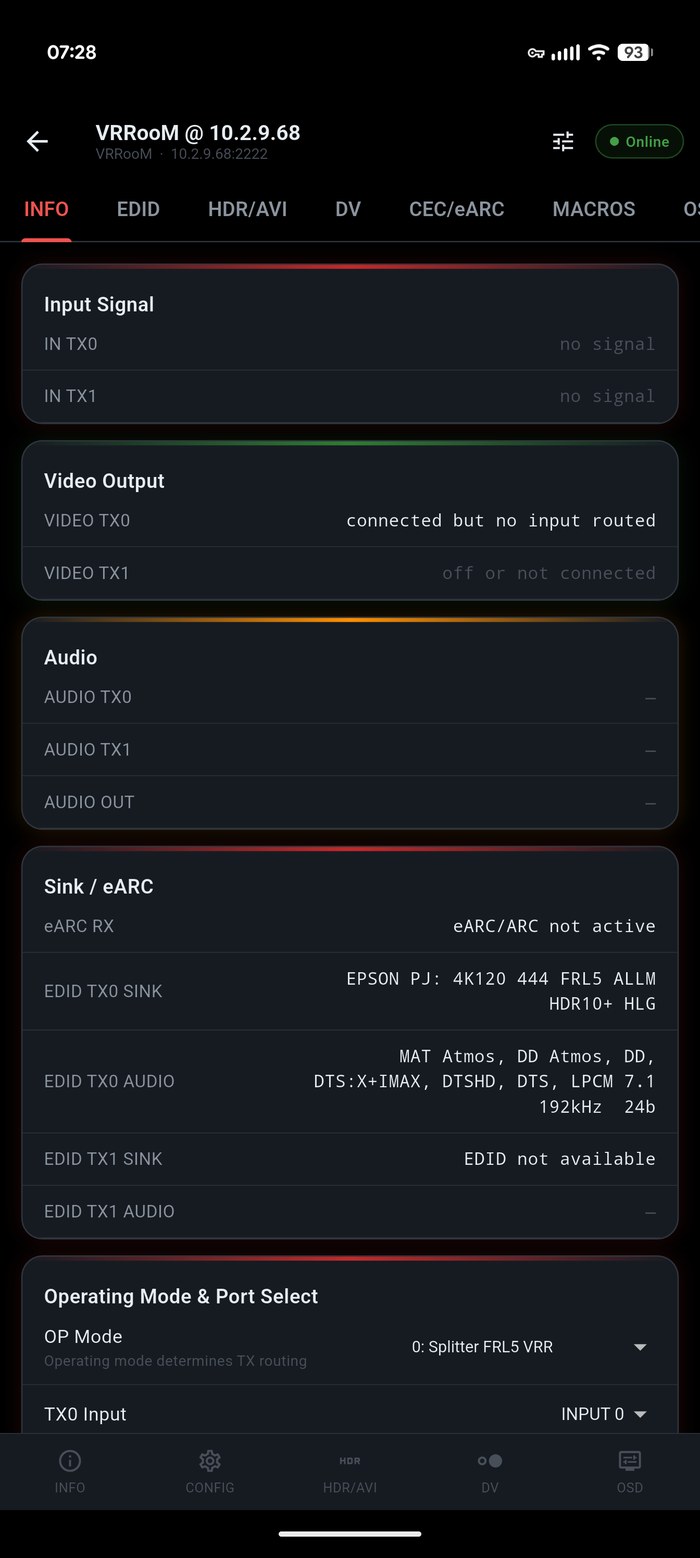 FuryPath real-time signal info for an HDFury VRRoom