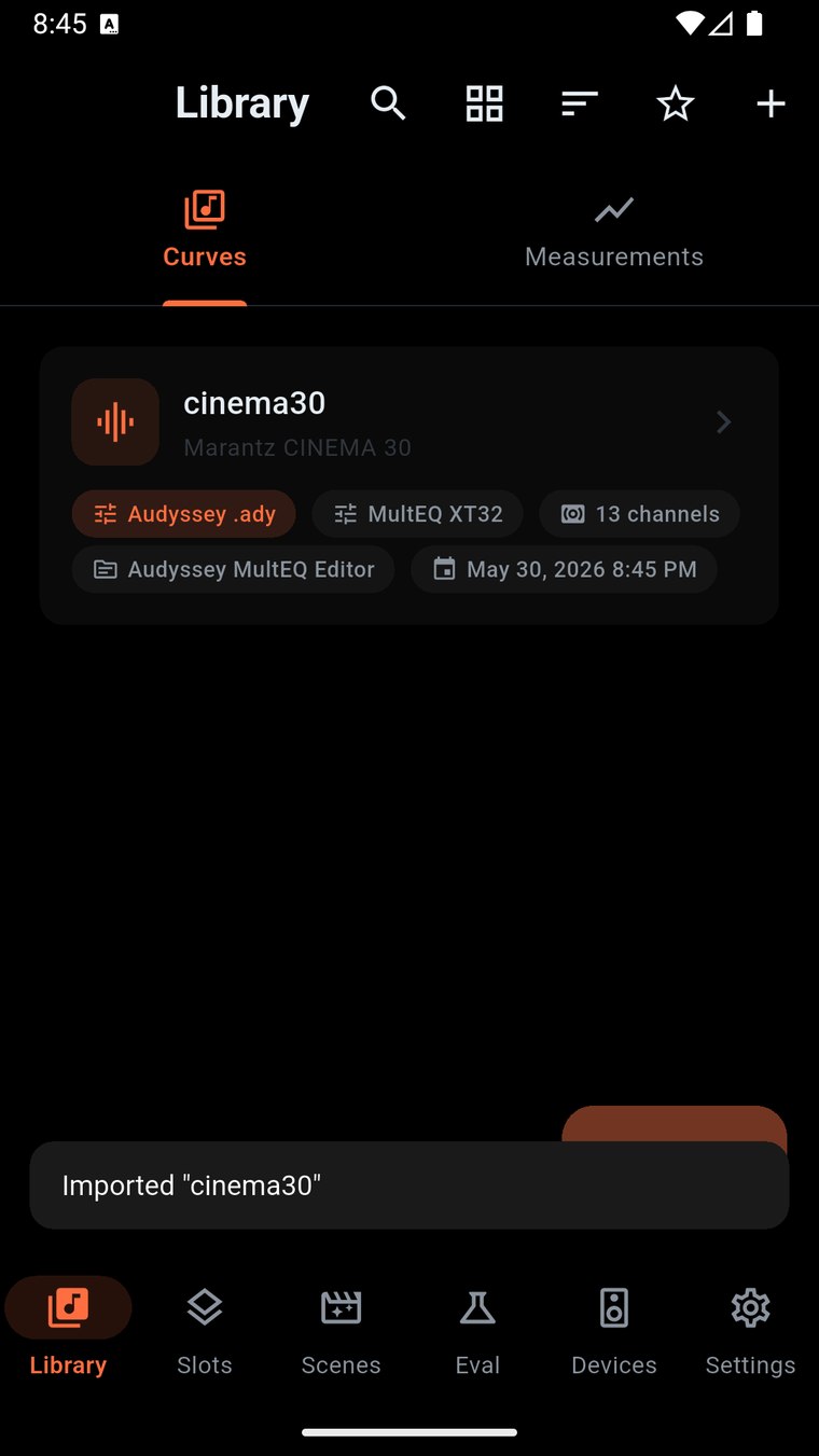 NexusDeck calibration library with an imported Cinema 30 curve