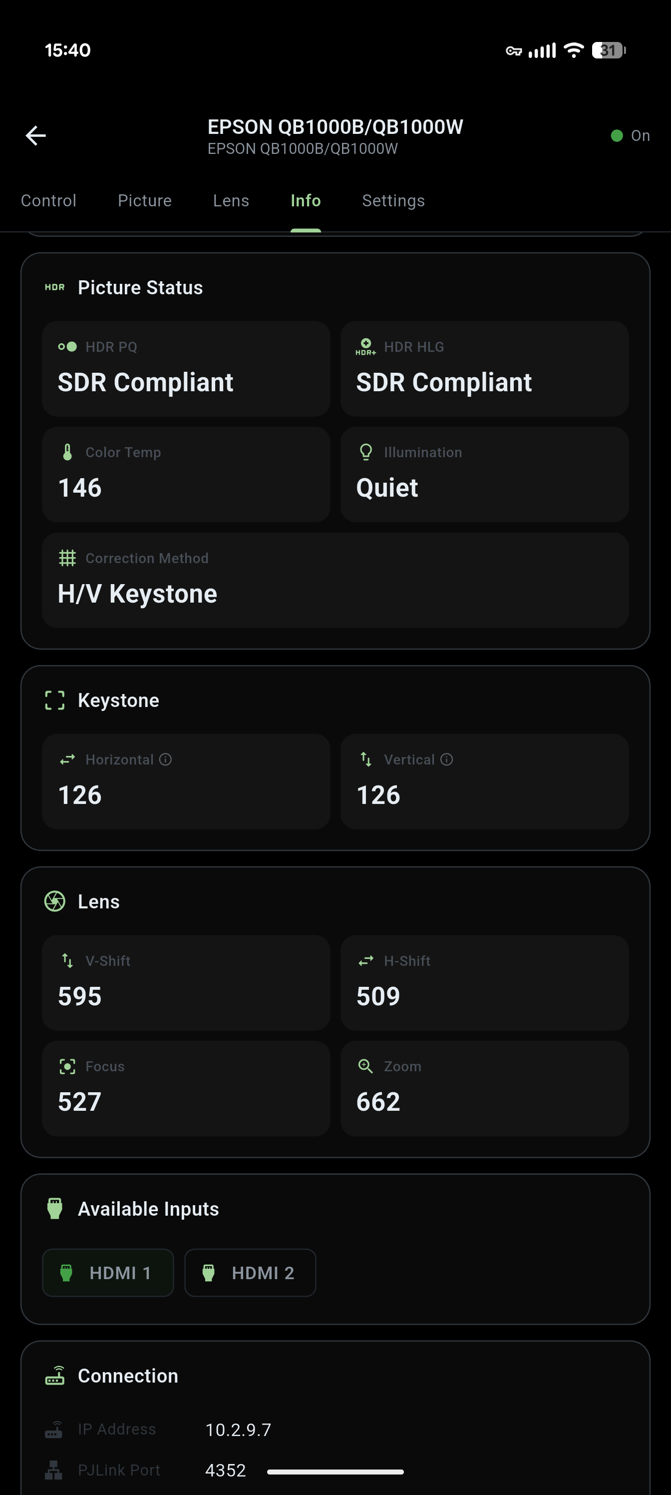Lamp Hours and Diagnostics