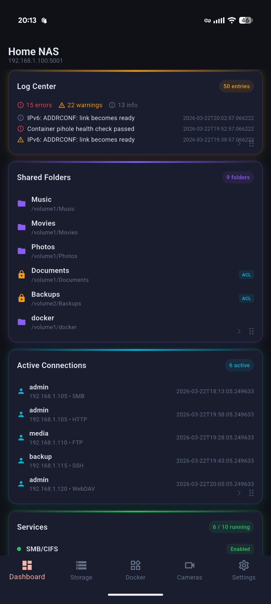Dashboard - Logs & Folders