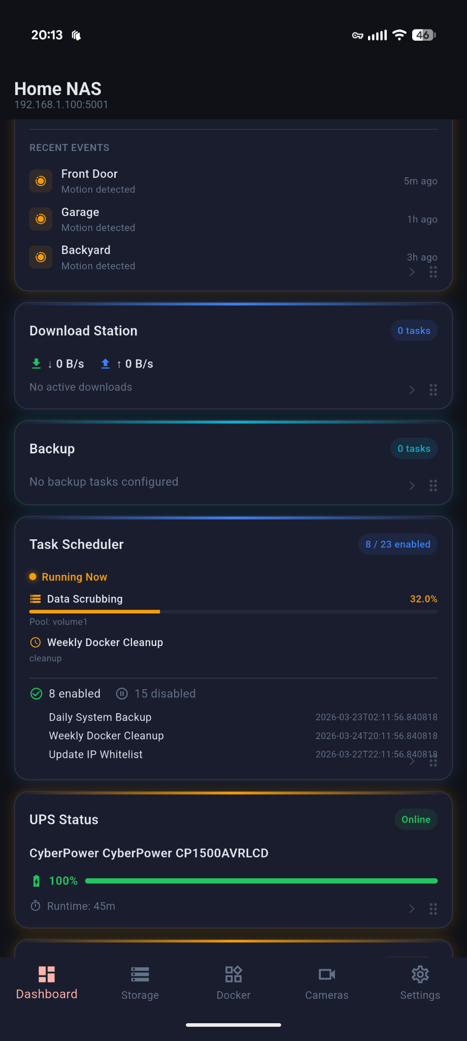 Dashboard - Tasks & UPS