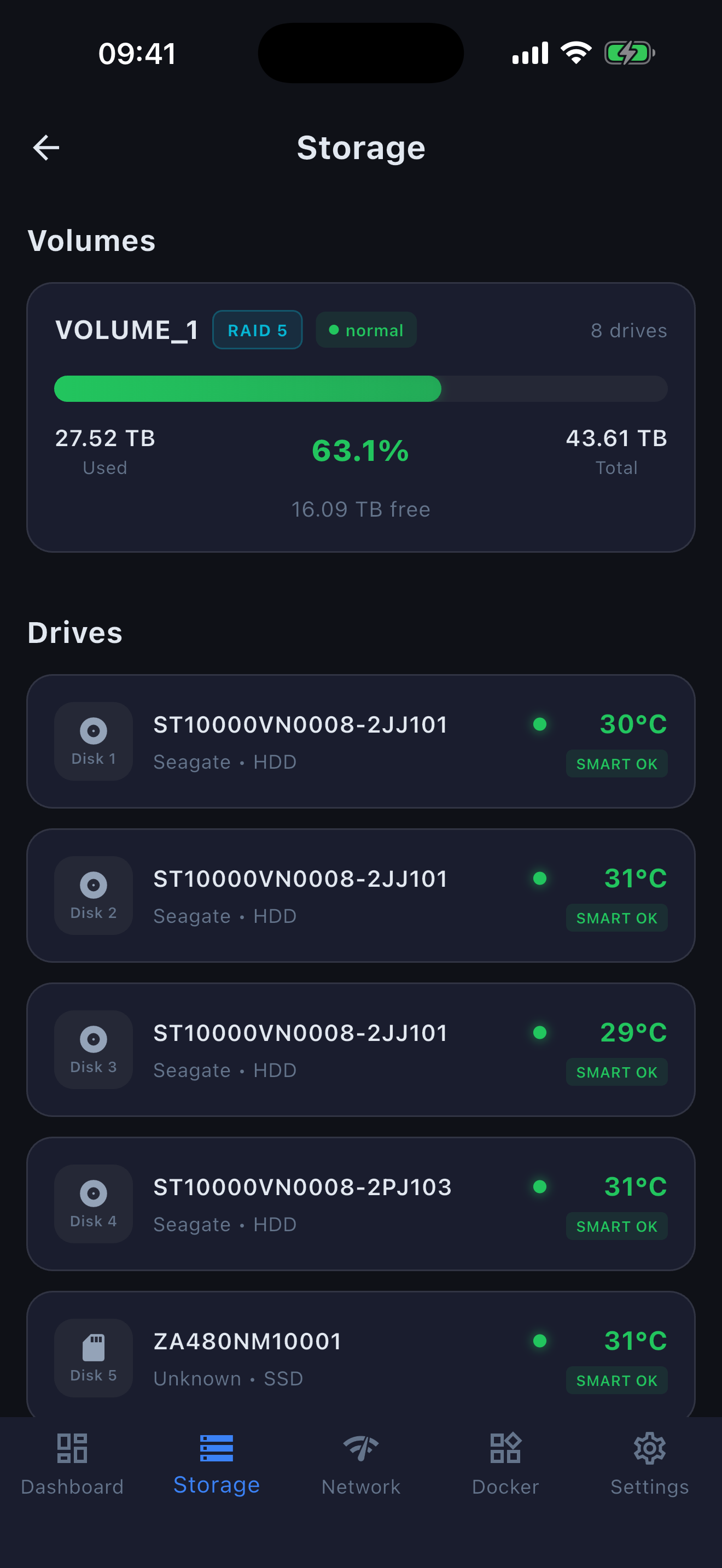 Syno Manager on iPhone - Storage
