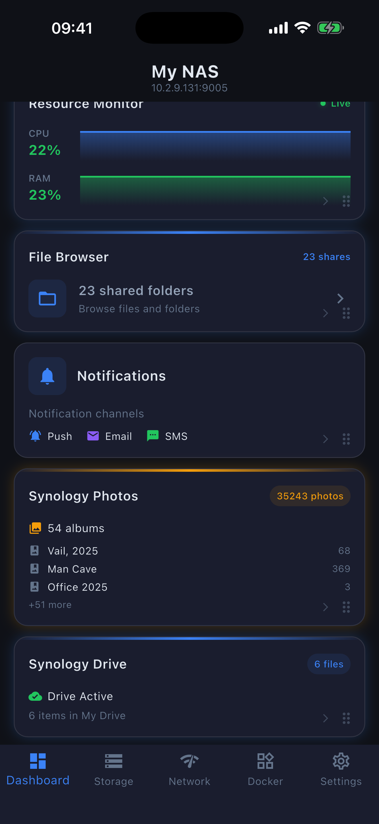 Syno Manager on iPhone - Dashboard Features