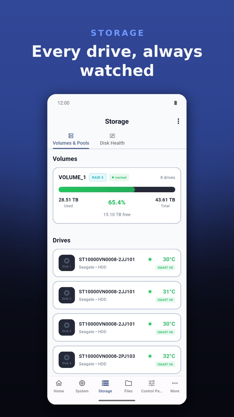 Syno Manager storage - every drive, always watched
