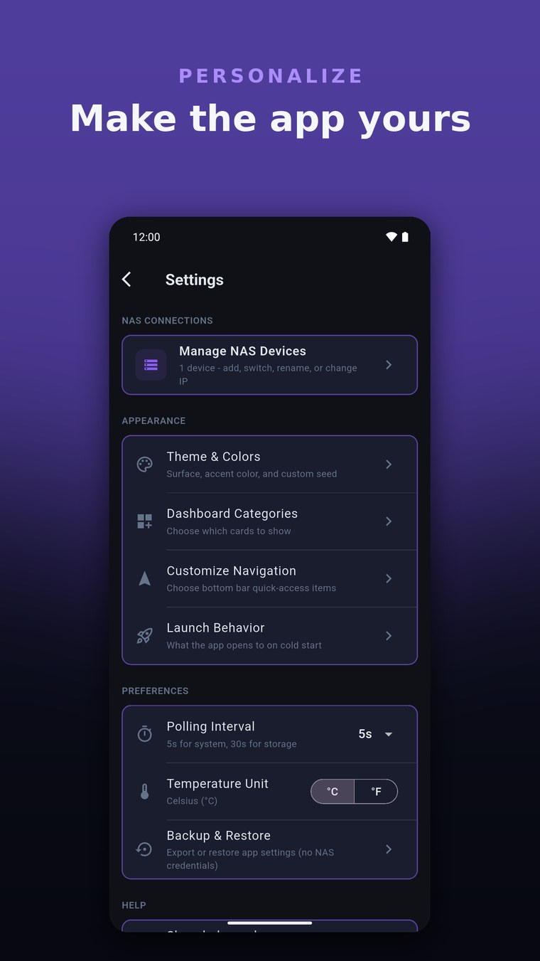 Syno Manager personalize and settings