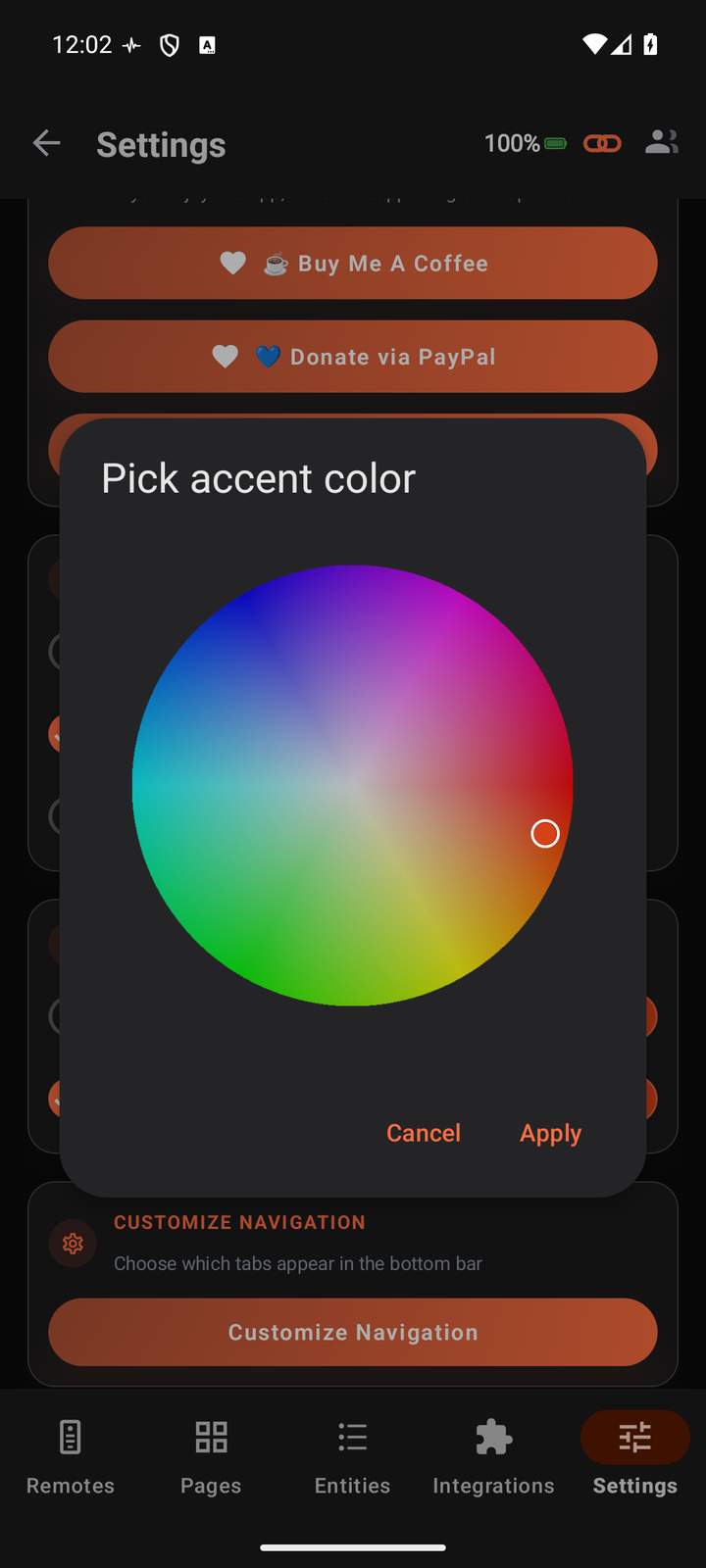 UC Remote - custom accent color picker
