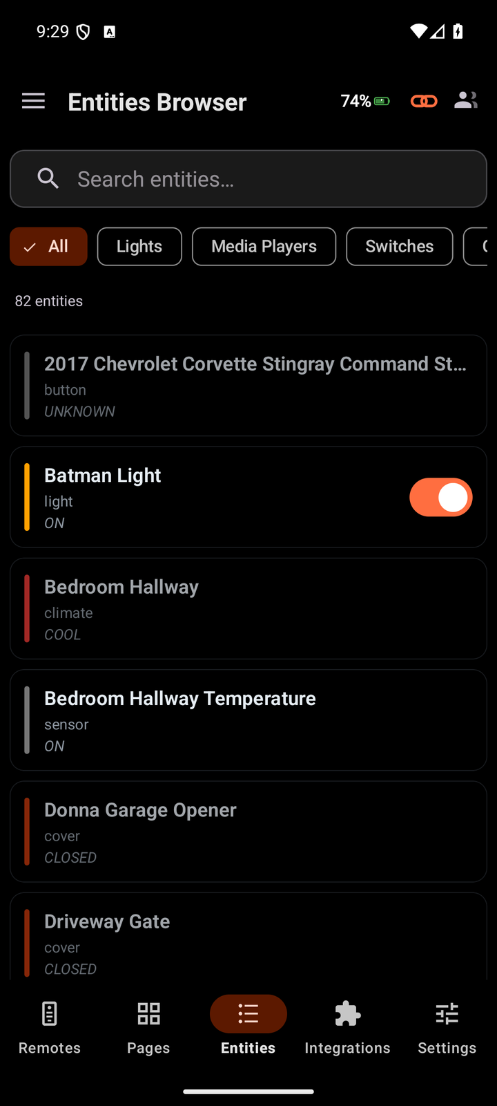 UC Remote - entity browser