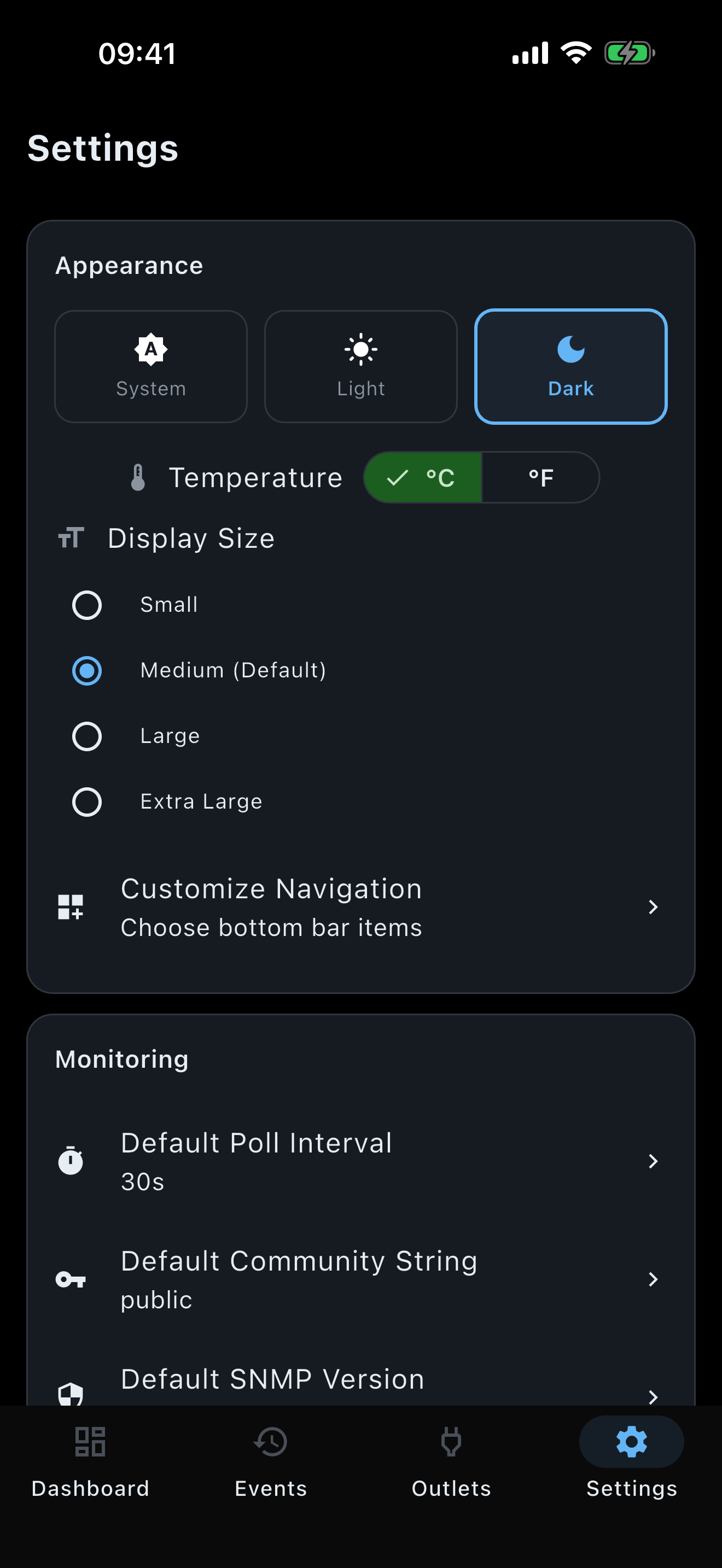 UPSight on iPhone - Settings