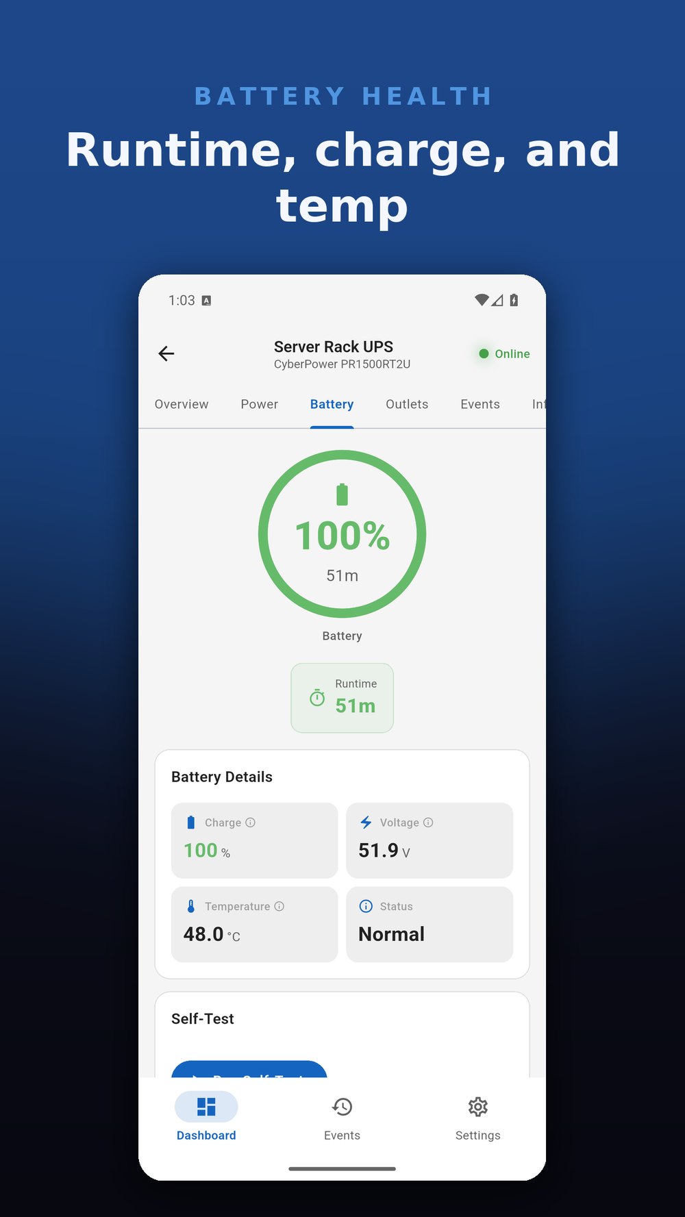 UPSight battery health gauge