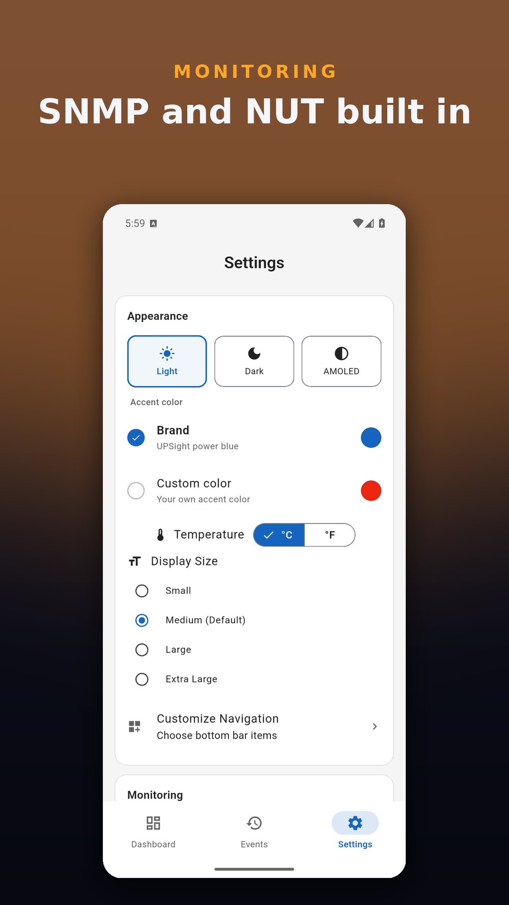 UPSight settings and customization